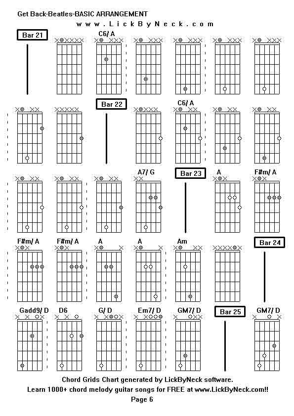 Chord Grids Chart of chord melody fingerstyle guitar song-Get Back-Beatles-BASIC ARRANGEMENT,generated by LickByNeck software.